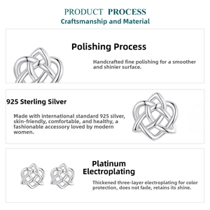 Macro view of Celtic knot stud earring with S925 sterling silver and platinum plating