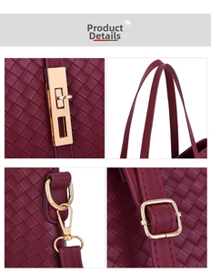 Détails du sac cabas bordeaux avec texture tressée, fermoir doré et boucles en métal