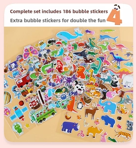 Macro view of 3D puffy stickers showing 186 pieces of animals and vehicles for kids