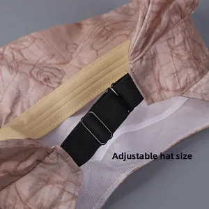 Detail of adjustable strap and sweatband inside the Tencel sun hat for women