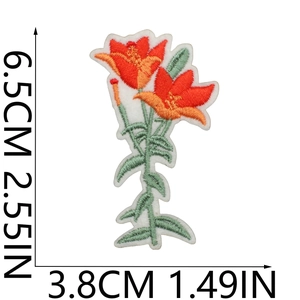 Cute red-orange lily flower embroidery patch for clothes decoration with size 6.5x3.8cm