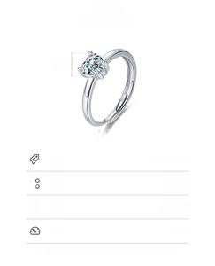 Detailed specs of S925 sterling silver heart ring with adjustable band and 6mm zircon