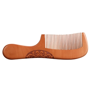 Thick natural peach wood comb with wide teeth and static-free massage features