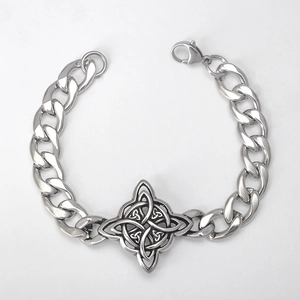 Punk style stainless steel Cuban chain bracelet with Celtic knot diamond-shaped charm