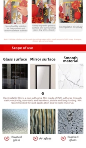 Instructional guide for static cling Christmas window stickers showing installation steps