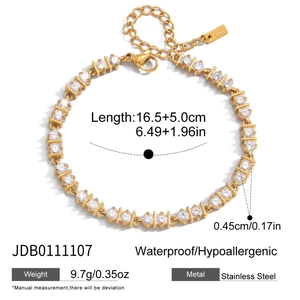 18K gold plated stainless steel tennis bracelet with white heart zircon stones