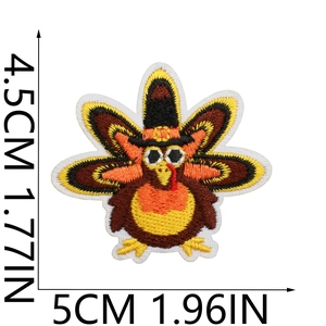 Detail view of turkey embroidery patch with dimensions 4.5cm by 5cm for Thanksgiving