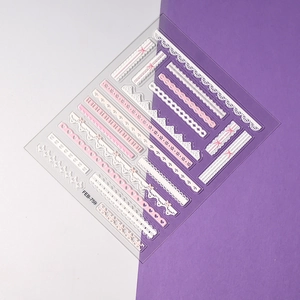 Detailed 5D embossed nail art stickers with vintage lace and pink ribbon motifs