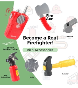 Detailed set of 12-piece fire rescue toys including extinguisher, axe and badge for kids