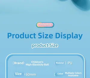 Specifications chart for 60mm PU bouncy balls showing size and material details
