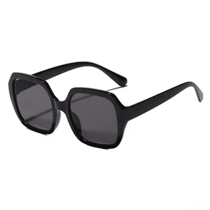 Classic large square black frame sunglasses with dark grey lenses in a 45-degree angle view