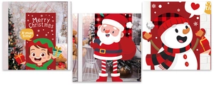 Detail view of cartoon Santa Claus and snowman Christmas hanging banners for wall decor