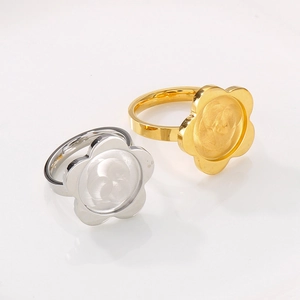 Detailed macro view of 18K gold and silver camellia flower ring settings for DIY jewelry