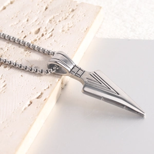 Polished 304 stainless steel arrow pendant necklace with box chain for men and women
