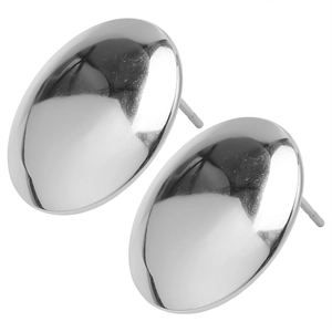 Macro shot of 304 stainless steel minimalist round stud earrings with polished mirror finish