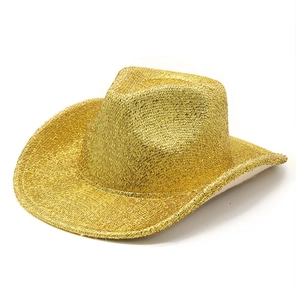 Sparkling gold sequin western cowboy hat with wide brim for party and stage performance