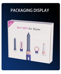 Five-in-one hair styler set in navy and pink showing the complete packaging display