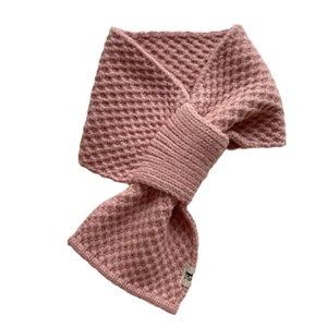 Pink knitted waffle cross scarf winter warm neck warmer hollow thick cute style