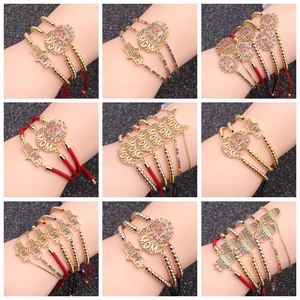 Adjustable Mother's Day MAMA bracelet with colorful zircon stones on golden chain
