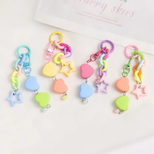 Colorful heart and star chain keychains with matte silicone charms for bags and phones