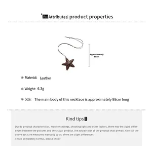 Detailed view of leopard print star pendant necklace with leather cord measurements