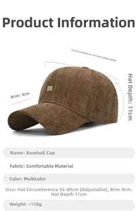 Detaillierte Größenangaben für Fischgräten-Baseballkappe mit M-Logo und Maßen
