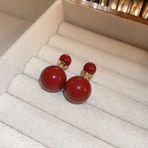 Rote Doppelperlen Ohrstecker Mit Künstliche Perlenimitat Und Silber Ohrstecker Vintage Geometrisch Für Damen