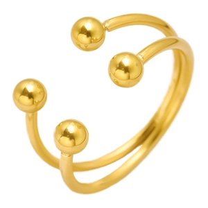 Bracelet jonc ouvert double rangée en acier inoxydable 304 doré avec boules
