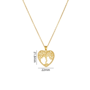 Gold heart tree of life necklace with crystals on O-chain, dimensions 21.8mm x 22mm