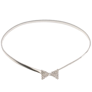 Chaîne de taille élastique argentée avec boucle nœud en strass étincelants pour robes