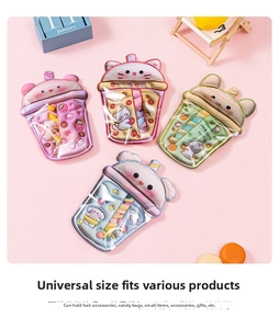 Cute cartoon animal ziplock bags for snacks and jewelry in four colorful milk tea cup designs