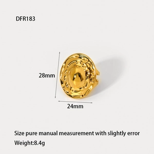 Macro detail of 18K gold plated stainless steel ring showing 28mm x 24mm shell texture size