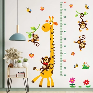 Cartoon giraffe and monkey height measurement wall sticker for kids bedroom decor