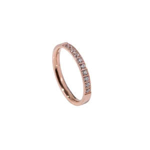 Minimalist 18k rose gold titanium steel ring with micro-paved cubic zirconia stones