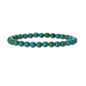 Bracelet élastique en pierres naturelles œil de tigre bleu-vert de 6mm sur fond blanc