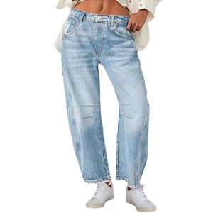 Damen Vintage Hellblau Waschung Barrel Jeans mit lockerer Passform und geradem Bein