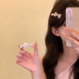 Vintage Sweet Artificial Pearl Bowknot Hair Clip Elegant Glass Crystal Duckbill Clip Side Hairpins For Women Fashion Accessories