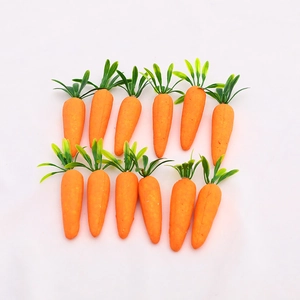 Set of 12 artificial orange carrots with green leaves for Easter and Christmas decoration