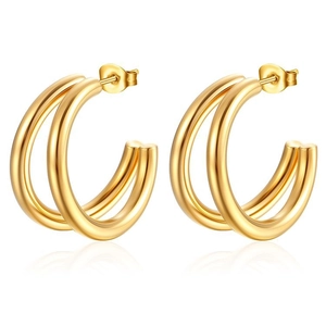 Minimalist geometric gold hoop earrings in polished stainless steel for women