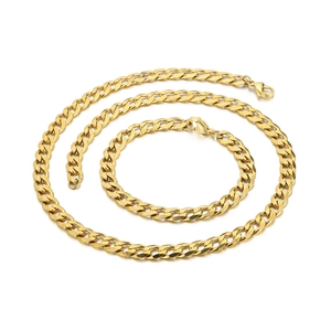 Poliertes goldenes Panzerketten-Set aus Edelstahl mit Halskette, Armband und Karabiner