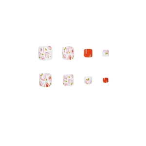 Sweet peach fruit design toe press-on nails in vibrant orange and white glossy finish