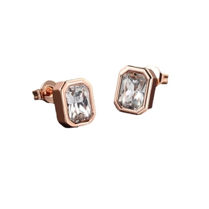 Elegant rose gold geometric stud earrings with rectangular clear zircon stones