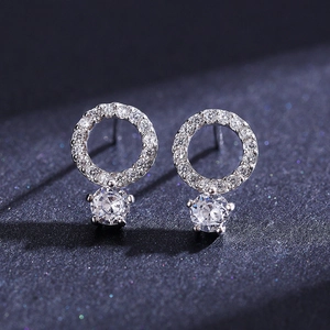 Elegant 925 sterling silver stud earrings with sparkling circular zircon crystals