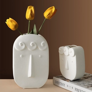 Abstract Face Vase Matte Ceramic Nordic Minimalist Human Face Flower Pot Modern Art Decor For Living Room Tabletop