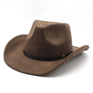 Chapeau de cowboy western classique en daim marron foncé avec bande en cuir noir