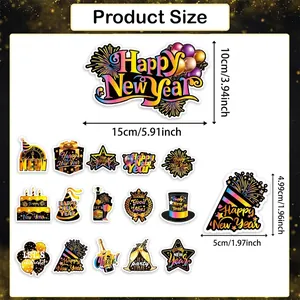 2026 Happy New Year party banner set with size details of holiday themed decorations