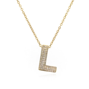 Elegant gold-plated necklace with a sparkling zircon encrusted letter L pendant on white