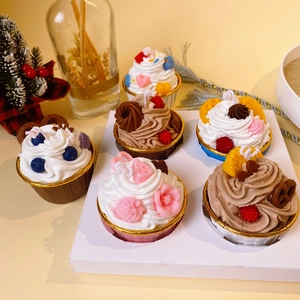 Cupcake scented soy candles gift set with realistic fruit toppings in a premium box