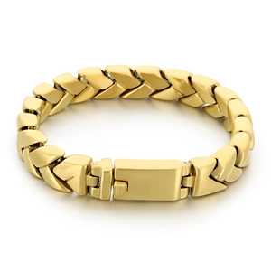 Polished 18K gold stainless steel men's wheat chain bracelet with a secure box clasp