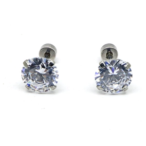 Paire de boucles d'oreilles classiques avec zircons ronds et monture en acier argenté